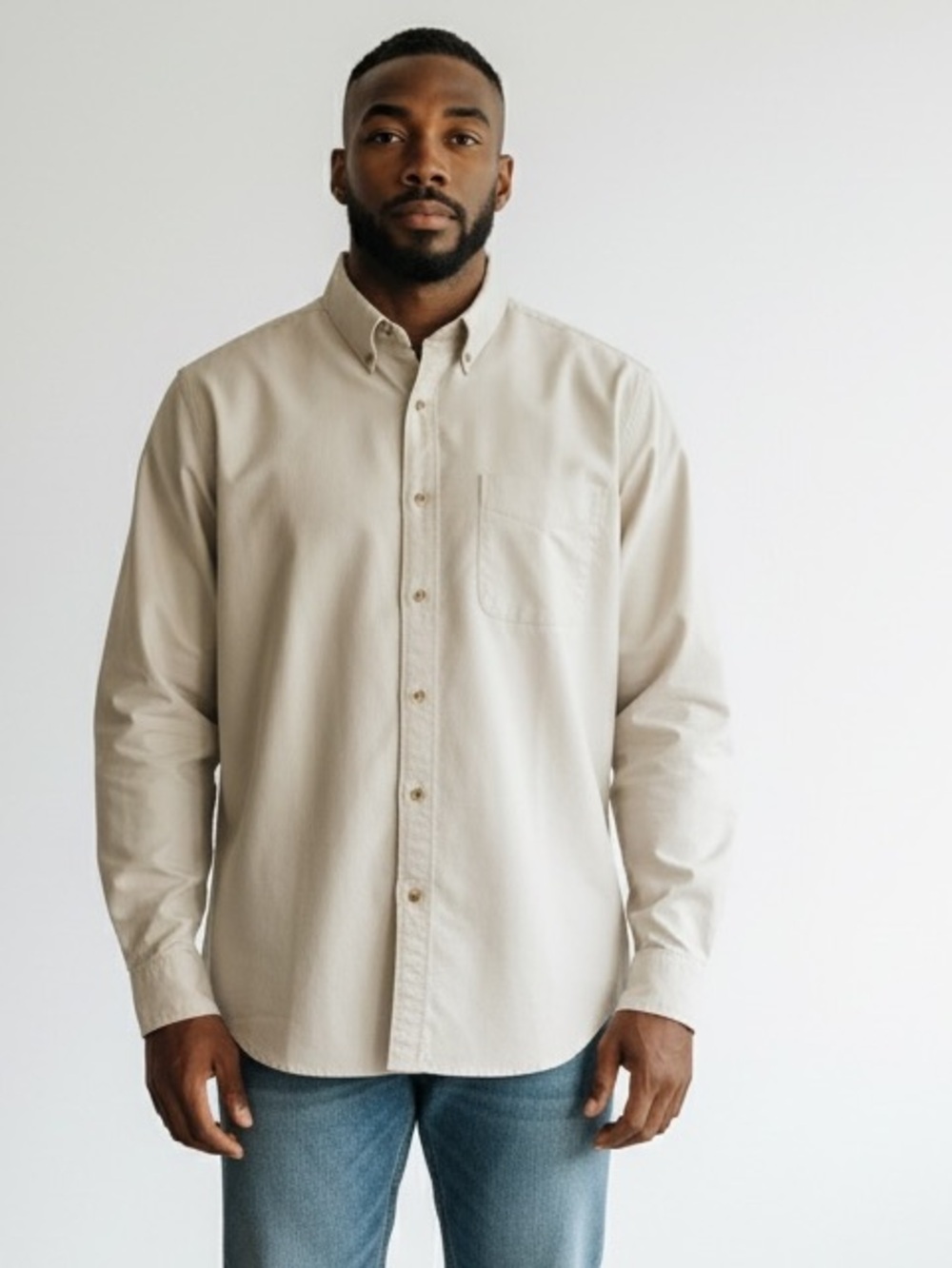 Croft & Barrow Men's Long-Sleeve Button-Down Shirt in Light Beige